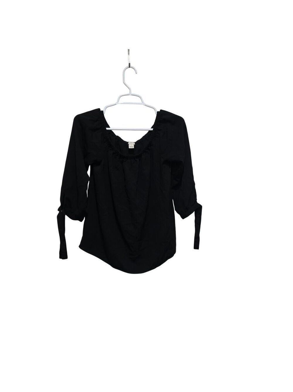 J.Crew Black Peasant Blouse Tie Sleeve Boho XXS Off Shoulder